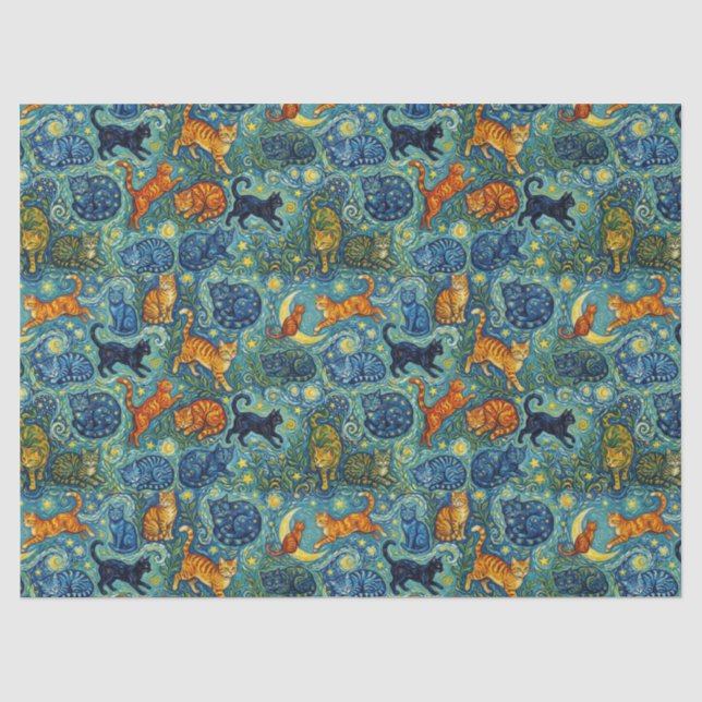 Papel De Seda Gatos em estilo pós-impressionista (Frente )