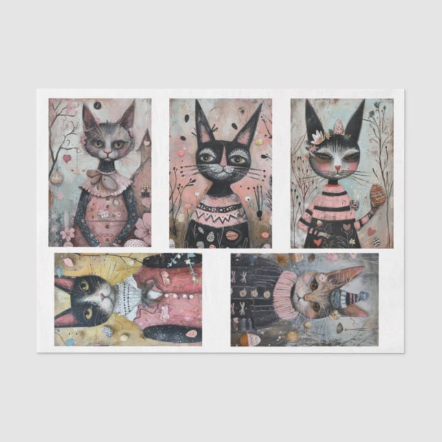 Papel De Seda Gatos Funky Sem Fio Garrafa Decoupage (Frente )