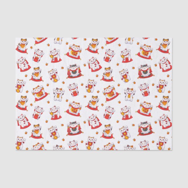 Papel De Seda Gatos Maneki Neko de Boa Sorte (Frente )