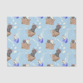 Papel De Seda Gatos na caixa e leite cai em azul