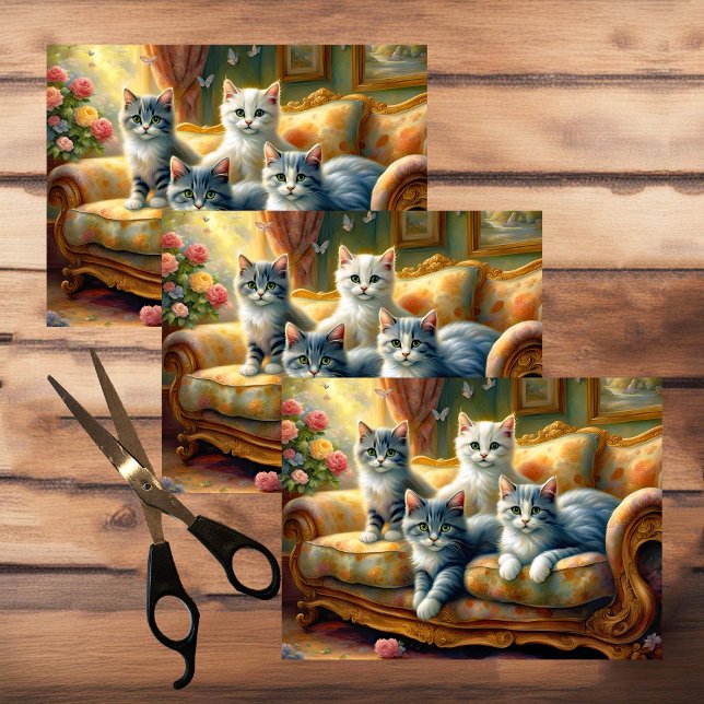 Papel De Seda Gatos no sofá - cena fofa no visual da safra (Criador carregado)
