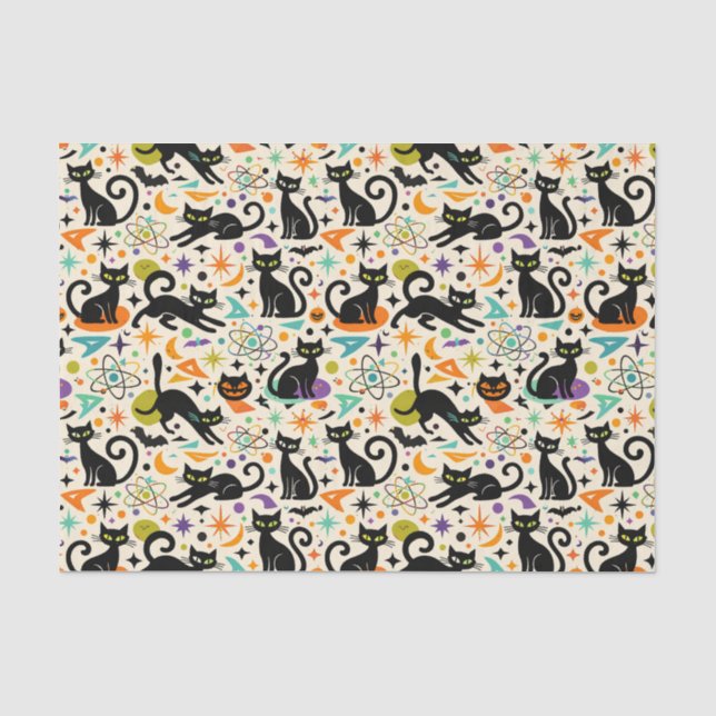 Papel De Seda Gatos Pretos Atômicos de Halloween (Frente )