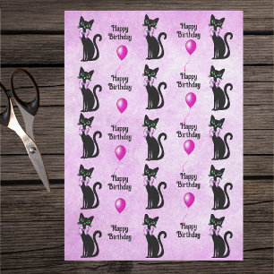 Papel De Seda Gatos Pretos Bonitos de Aniversário Arcos Rosa Bal