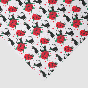 Papel De Seda Gatos Pretos Fofos e Assustadores com Rosas Vermel
