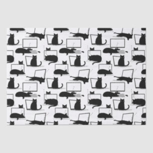 Papel De Seda Gatos Pretos Sentados no Padrão de Laptop