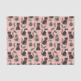 Papel De Seda Gatos Retro Bonitos no Natal Rosa