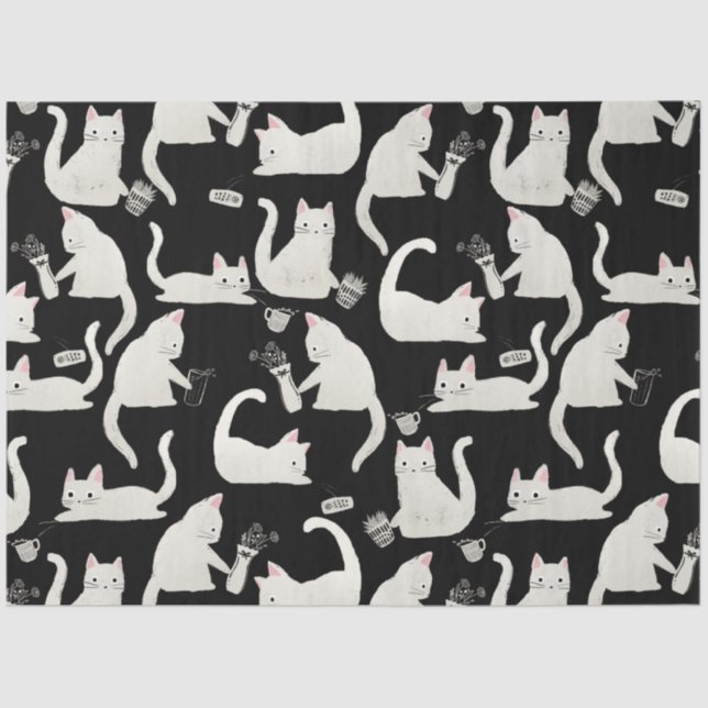 Papel De Seda Gatos ruins batendo as coisas, Gatos brancos em pr (Frente )