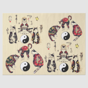 PAPEL DE SEDA GATOS SAMURAI NO CÉREBRO,ESQUELETO,TATUAGENS DE BO