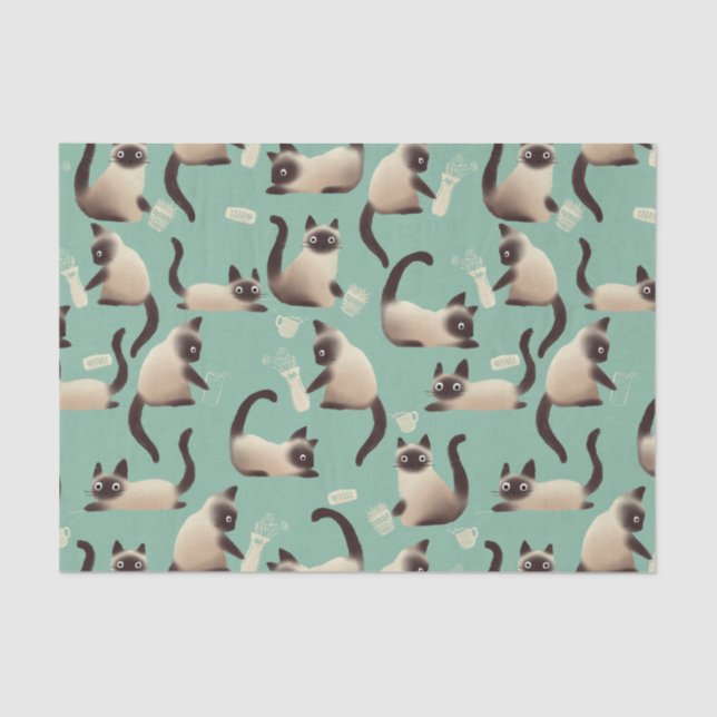 Papel De Seda Gatos Siameses Ruins A Arrancar Coisas (Frente )