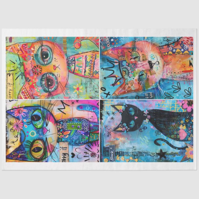 Papel De Seda Gatos Whimsical para Lixo Diário Mídia Mista (Frente )