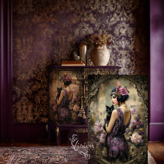 Papel De Seda Gatsby Flapper Lady Cat Vintage Decoupage Print