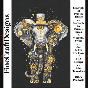 Papel De Seda Gears Cogs Wheels Steampunk Elephant AT8 Decoupage