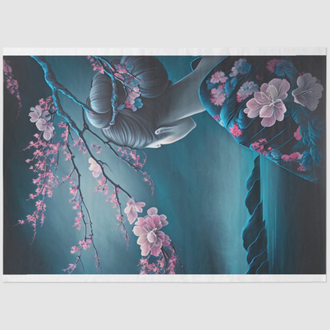 Papel De Seda Geisha Oriental, Chinoiserie, Cherry Blossom (Frente )