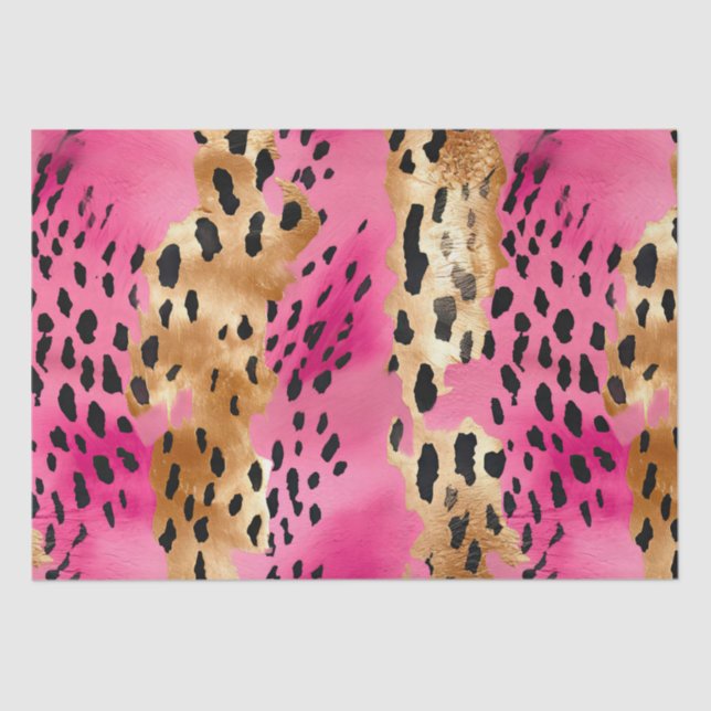 Papel De Seda Gelado Dourado Rosa, Abstrato de Impressão Leopard (Frente )
