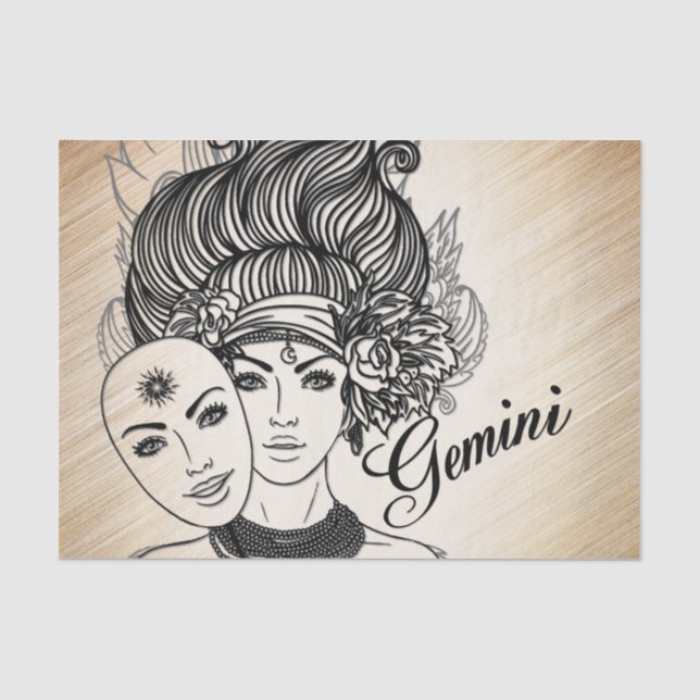 Papel De Seda Gemini mascarada Lady Zodiac Rustic (Frente )