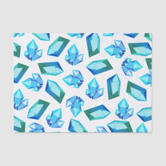 Papel De Seda Gemstones de Geodo Azul e Verde Trendy (Frente )