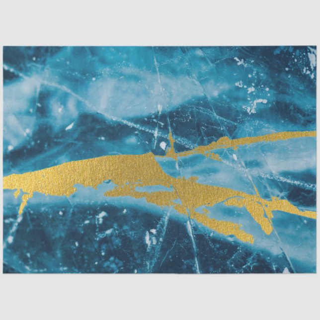 Papel De Seda Geode Agate Gemstone Blue e Dourado (Frente )