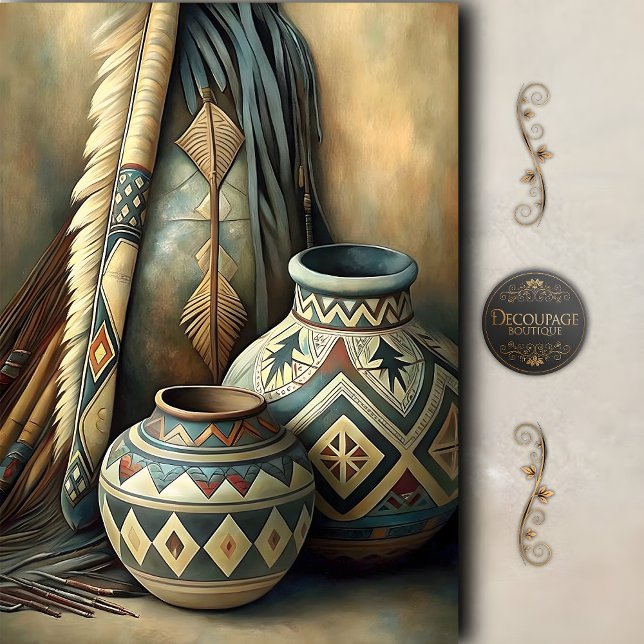 Papel De Seda Geometric Tribal Pots & Arrows Decoupage (Geometric Tribal Pots & Arrows Decoupage Tissue Paper)