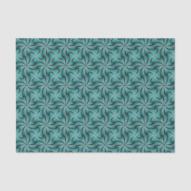 Papel De Seda Geométrico 3D Torção Espiral Turquesa Verde (Frente )
