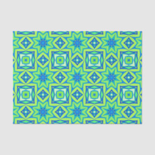 Papel De Seda Geométrico abstrato Star - Verde limão e Azul