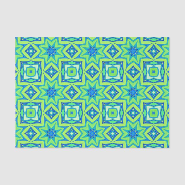 Papel De Seda Geométrico abstrato Star - Verde limão e Azul (Frente )
