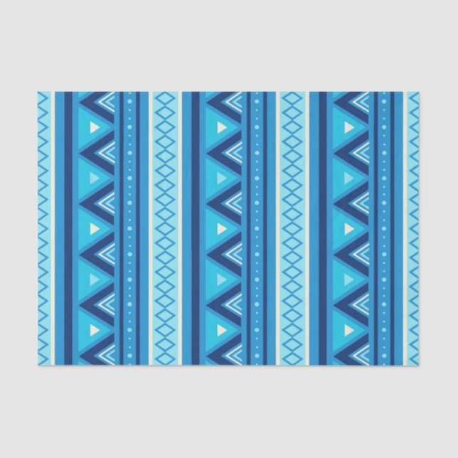 Papel De Seda Geométrico do sudoeste moderno, azul & turquesa (Frente )