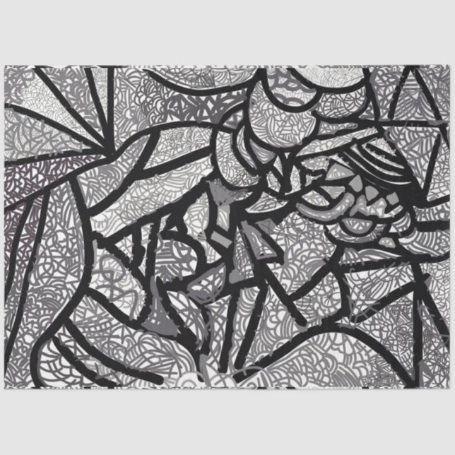 Papel De Seda Geométrico Moderno, Preto e Branco (Frente )