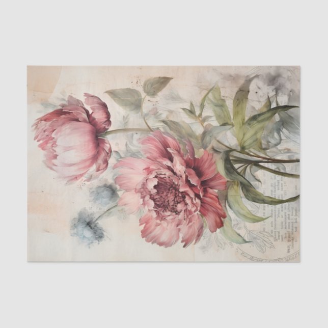 Papel De Seda Georgeous Peony Botanical Flower Illustration (Frente )