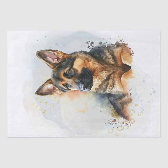 Papel De Seda German shepherd Puppy Watercolor (Frente )
