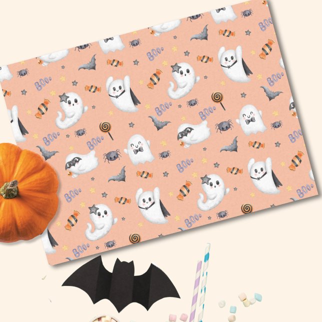 Papel De Seda Ghost Halloween do Pastel Brown Boo (Criador carregado)