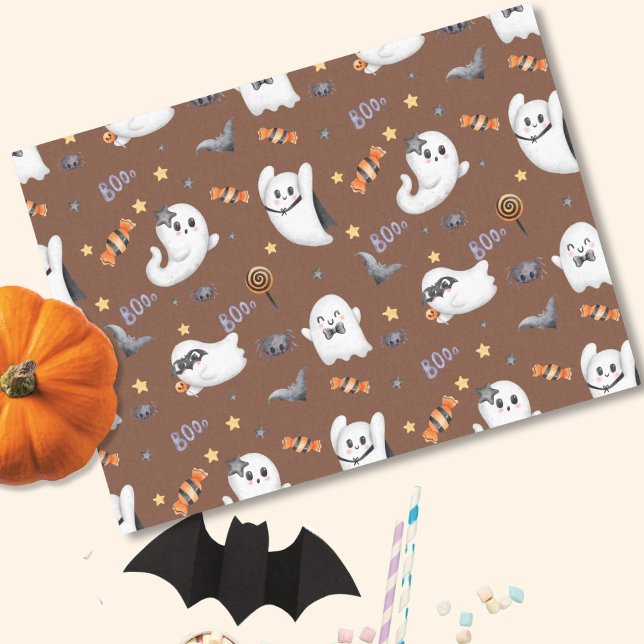 Papel De Seda Ghost Halloween do Pastel Brown Boo (Criador carregado)