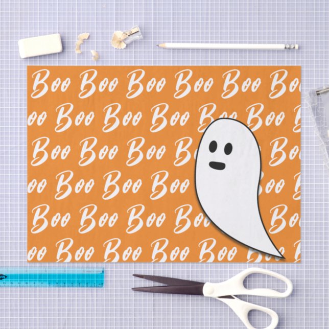 Papel De Seda Ghost Halloween preto - laranja branco (Arte )