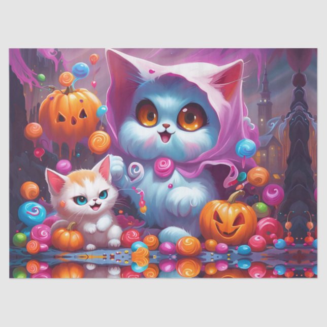 Papel De Seda Ghost Kittens Pumpkins Candy (Frente )
