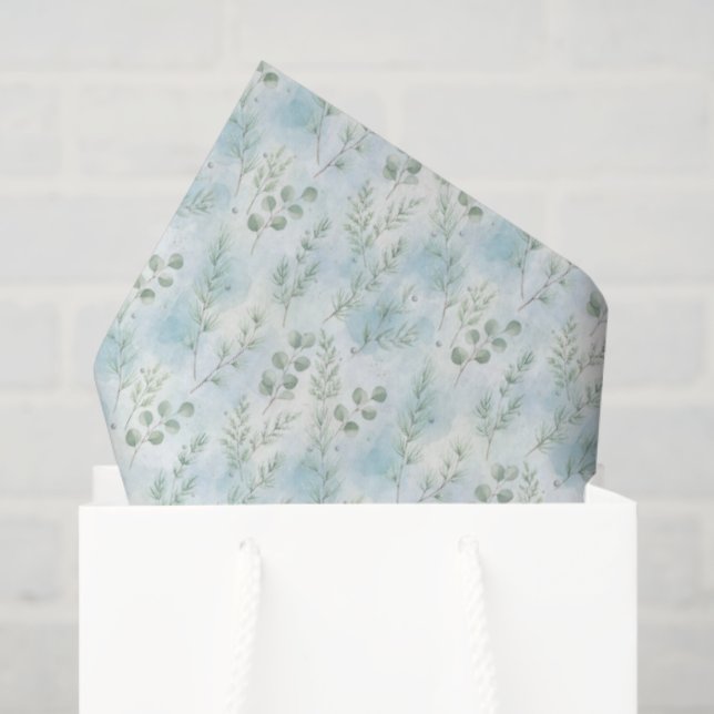 Papel De Seda Gift Tissue Paper – Watercolor Eucalyptus Pattern (Sacola de presentes)