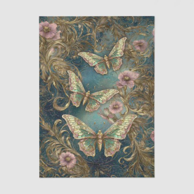 Papel De Seda Gilded Butterfly Elegance - Art Nouveau Floral (Frente )