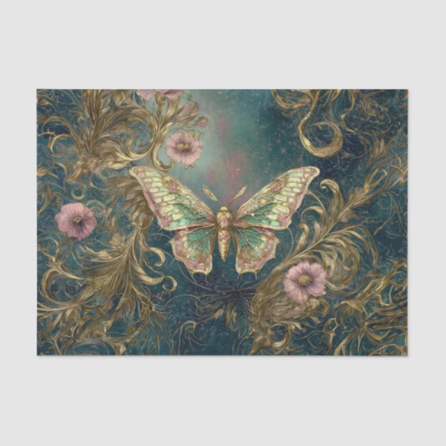 Papel De Seda Gilded Butterfly Garden - Art Nouveau Garden (Frente )