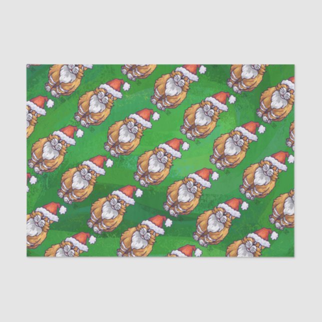 Papel De Seda Ginger Cat Christmas on Green (Frente )