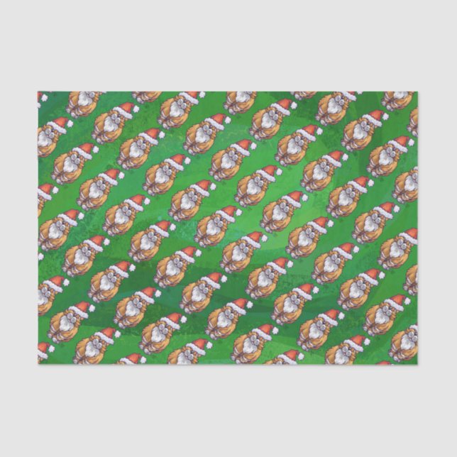 Papel De Seda Ginger Cat Christmas on Green (Frente )