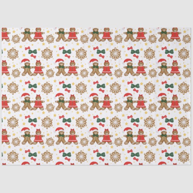 Papel De Seda Gingerbread Cookie Pattern Christmas Tissue Paper (Frente )