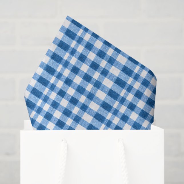 Papel De Seda Gingham Azul e Branco (Sacola de presentes)