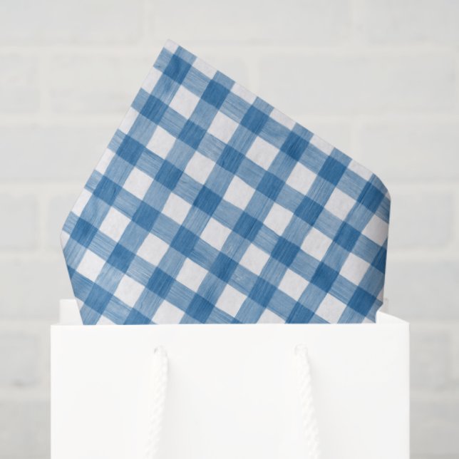 Papel De Seda Gingham Branco e Azul de Aquarela (Sacola de presentes)