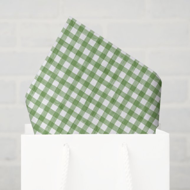 Papel De Seda Gingham Branco e Verde da Aquarela (Sacola de presentes)