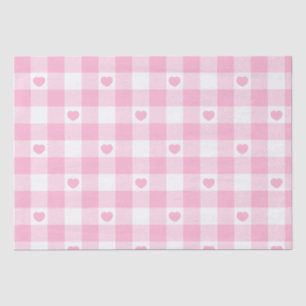 Papel De Seda Gingham Cor-De-Rosa Bonita Vichy Com Corações