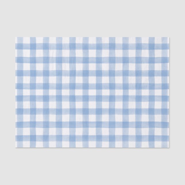 Papel De Seda Gingham de Pontos de Aquarela Azul (Frente )