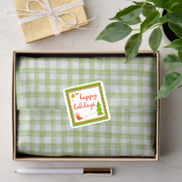 Papel De Seda Gingham Desenhado à Mão Moderno Fofo Verde Branco