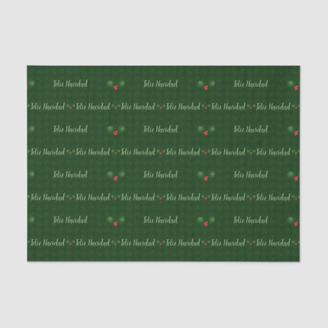 Papel De Seda Gingham Feliz Navidad Holly Berries (Frente )