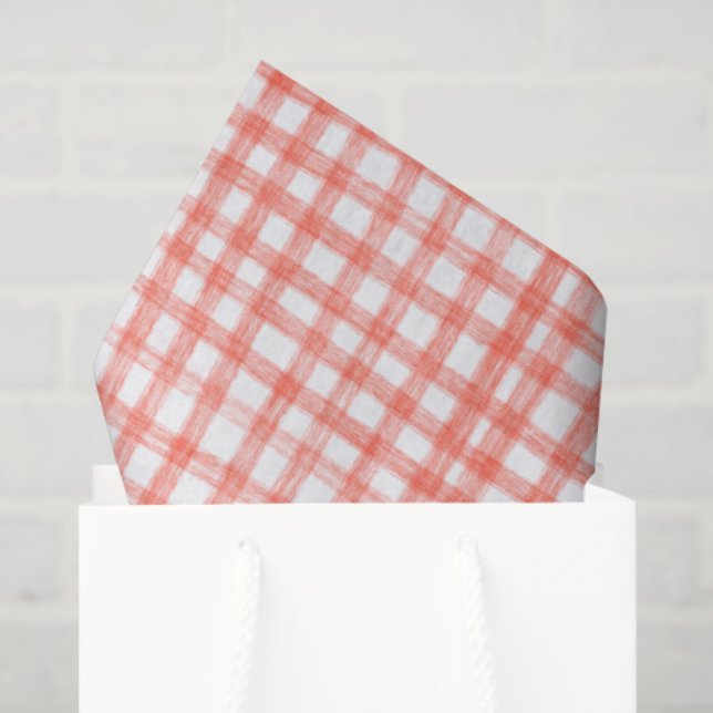 Papel De Seda Gingham Hand-Drawn Modern Cute Red White Preppy (Sacola de presentes)