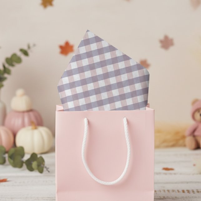 Papel De Seda Gingham Padrinha, Pia e Púrpura, Penteada (Preppy Fall Baby Shower Tissue Paper. Cute Classic Pink and Purple Gingham Pattern for Baby Girl)