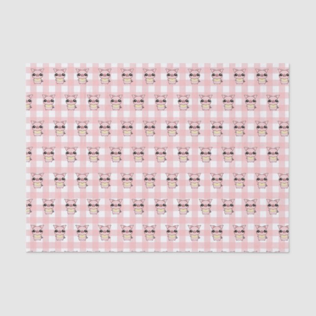 Papel De Seda Gingham Piggy Rosa (Frente )