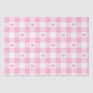 Papel De Seda Gingham Rosa Bonito Vichy Com Corações